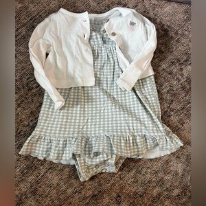 Carter’s White Cardigan and Green Gingham Dress Set 9 Months